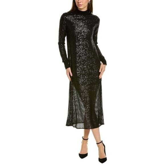 AllSaints Black Juela Sequin Long Sleeve Midi Dress - Picture 1 of 2